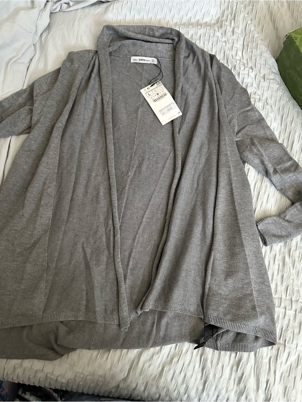 ZARA Light Gray Open-Front Draped Cardigan